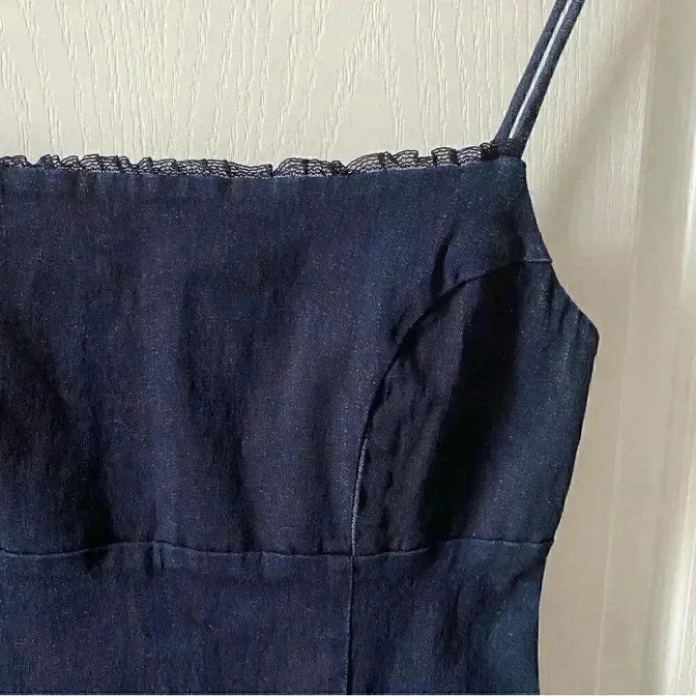 Le Chateau Dark Blue Denim Slip Dress Bodycon Stretch High Low Size Small - Picture 7 of 16